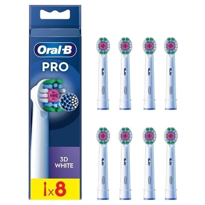 Oral-B Pro 3D White Electric Toothbrush Head X-Shaped Bristles and Unique Polishing Cup for Teeth Whitening and to Remove Surface Stains Pack of 8 Toothbrush Heads White