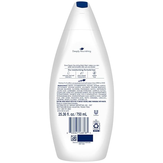 Dove Body Wash 2-Pack – Deeply Nourishing for Softer Smoother Skin 25.4 Oz Ea