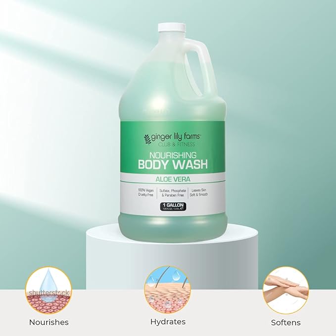 Ginger Lily Farms Club &amp Fitness Nourishing Body Wash 100% Vegan &amp Cruelty-Free Bath &amp Shower Gel for Men and Women Aloe Vera Scent 1 Gallon (128 fl. oz.) Refill