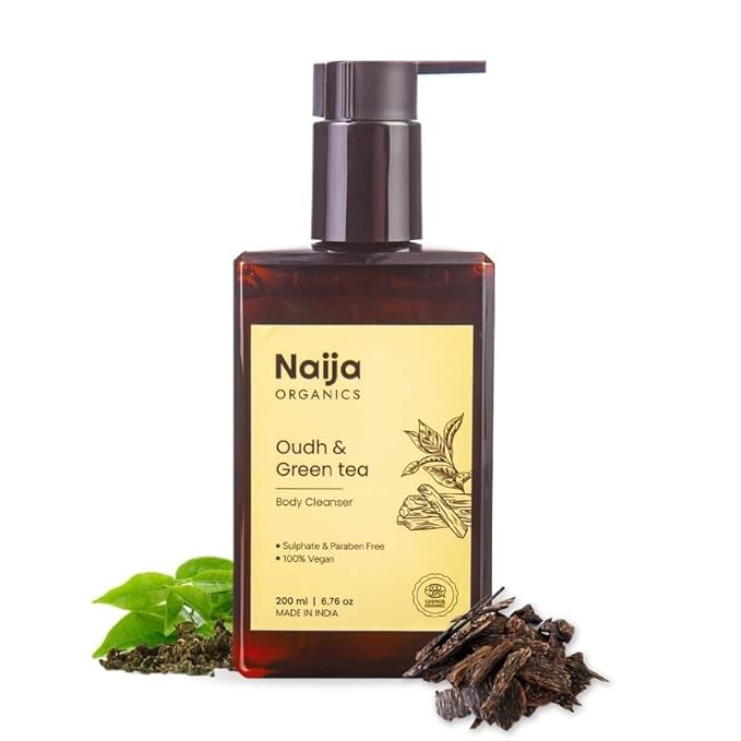 Naija Organics Deep Nourishing Body Wash | ECOCERT Certified organic Oudh &amp Green Tea Extracts shower Cleanser | Glycerin &amp Vitamin-E Hydrating bath Gel | 200ml