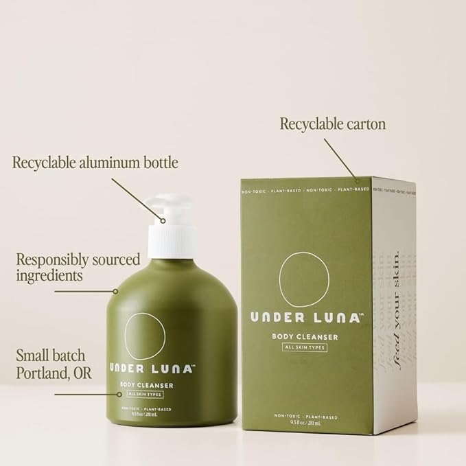Under Luna Body Cleanser | Gentle Wash for Daily Use | Plant-Powered Cleanse with Soothing Botanicals | Non-Stripping &amp Safe for All Ages | Vegan &amp Non-Toxic | 9.5 fl oz
