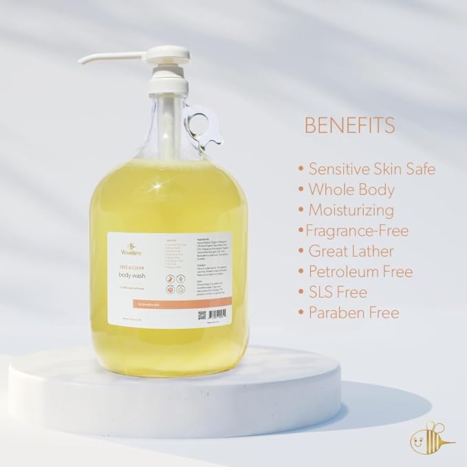 Waxelene Body Wash Free And Clear Gallon Size 3.8lt For Sensitive Skin Safe eczema psoriasis dermatitis biodegradable reef safe