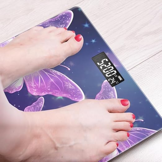 Digital Scale for Body Weight Highly Precision Bathroom Weight Scale 400 lbs with Backlit Display Personalized Scale for Home-Beautiful Purple Butterflies with Glowing Wings Flying in The Air
