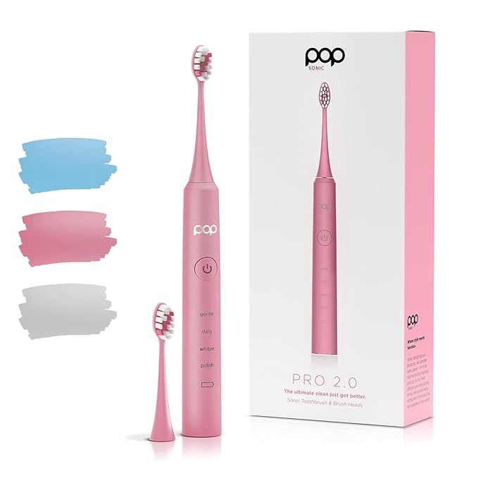 Pop Sonic Pro 2.0 Electric Toothbrush (Pink) Rechargeable Sonic Toothbrush with 45000 Vibrations Per Minute &amp 4 Cleaning Modes for Adults &amp Kids with Long Lasting Dupont Nylon Bristles