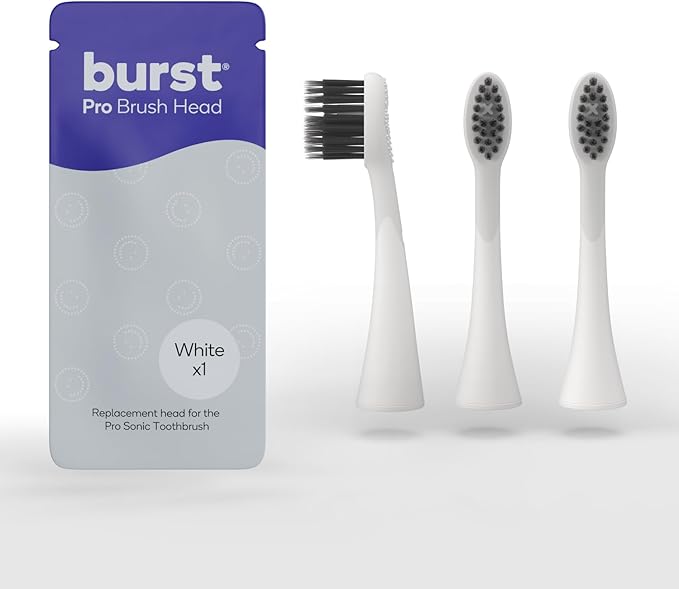BURST Pro Sonic Electric Toothbrush Genuine Replacement Heads (White/3 Pack) | Soft Bristles for Deep Clean Stain &amp Plaque Removal