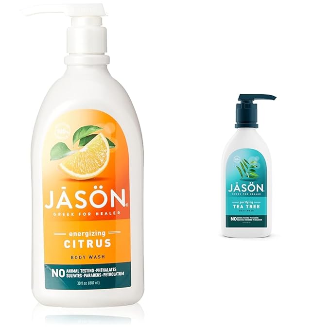 JASON Natural Body Wash &amp Shower Gel Revitalizing Citrus 30 Oz &amp Purifying Tea Tree 30 Oz