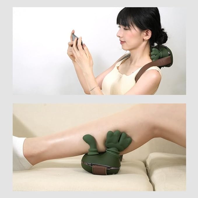 Bionic Heated Neck Back Shoulder Massager Pillow - Portable Shiatsu Massager with 3-Speed Adjustment 4D/3D Deep Tissue Kneading Simulated Human Hand Design for Pain Relief &amp Muscle Relax (Men/Wo