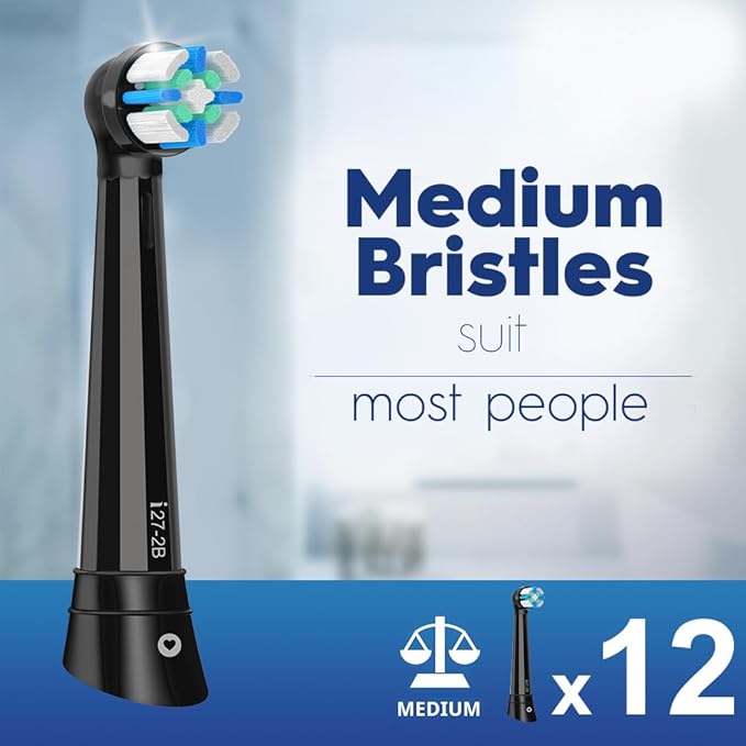 IO Replacement Heads Compatible with Oral B iO 2/3/4/5/6/7/8/9/10 Series Electric Toothbrush Brush Heads with Medium Bristles Compatible with Oral B iO for Gentle Dental Care (12 Black)