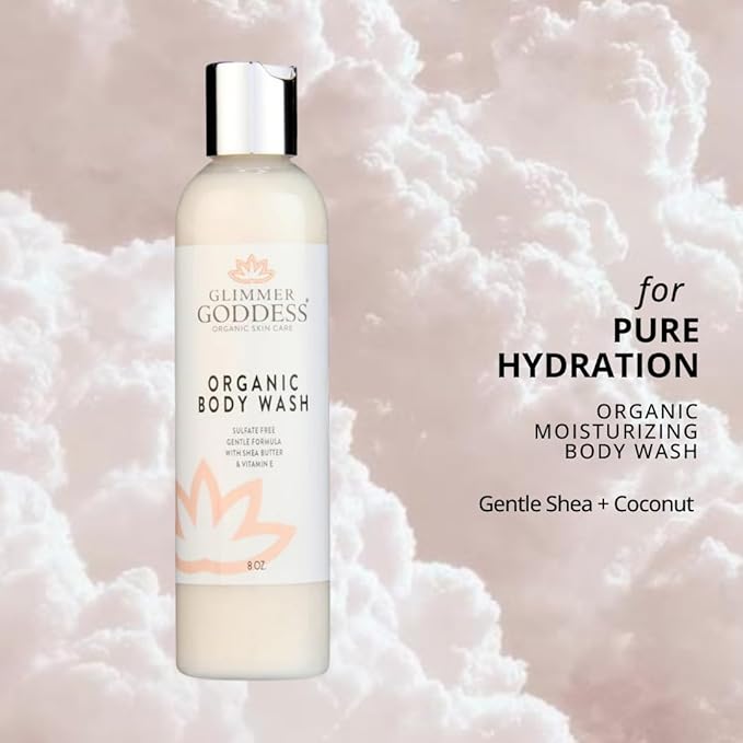 GLIMMER GODDESS Organic Moisturizing Body Wash Organic Vegan Gentle for Face Body Hair with Shea Butter and Coconut Oil Sensitive Skin - Honeysuckle 8 oz.
