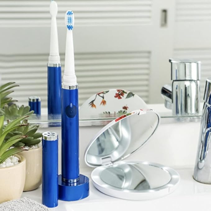 Pop Sonic Ultimate Pro Rechargeable Toothbrush (Navy) - 40000 Strokes/Min Dupont Nylon Bristles Quadrant Pacer &amp Timer for Teens &amp Adults