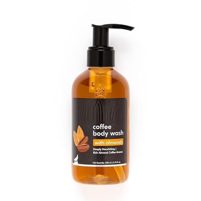 Coffee Body Wash with Almonds | De-Tan &amp Deep Cleansing Shower Gel | Enriched with Vitamin E &amp in Energizing Nutty Almond Aroma | Suitable for All Skin Types | For both Men &amp Women (200ml)