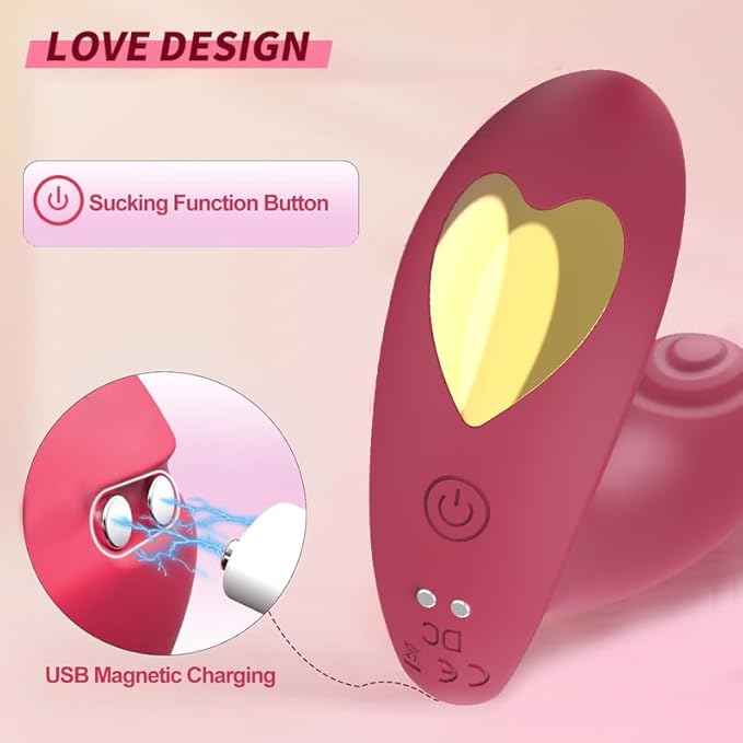 Dual Stimulation Adult for Women 10 Frequency Thrusting Stimulation Modes with Strong Suction Cup for Hands Free Play Automatic Electric Machine Tool for Women Pleasure (Red)