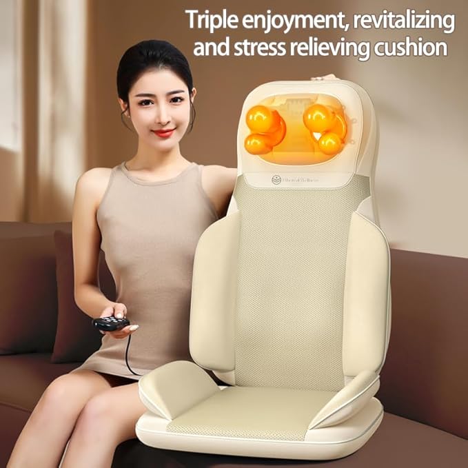 Shiatsu Massage Chair with Heat Full Back Shiatsu &amp Rolling Comfortable Massage Chair Pad for Stress Relief Gift for her/him Office and Home.White Free car Adapter Included