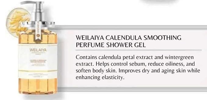 Weilaiya Calendula Shower Gel – 450mL / 15.2 fl oz – Soothing Body Wash for All Kinds of Skin Especially Sensitive Skin – Natural Calendula Extract Hydrating &amp Gentle Daily Anti Aging Cleanser