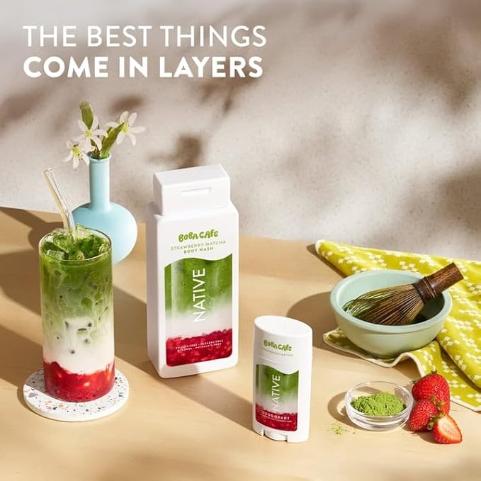 Native Body Wash Limited Edition Strawberry Matcha Sulfate Free Body Wash for Women &amp Men Boba Café 18 fl oz with Travolle Dispenser Pump