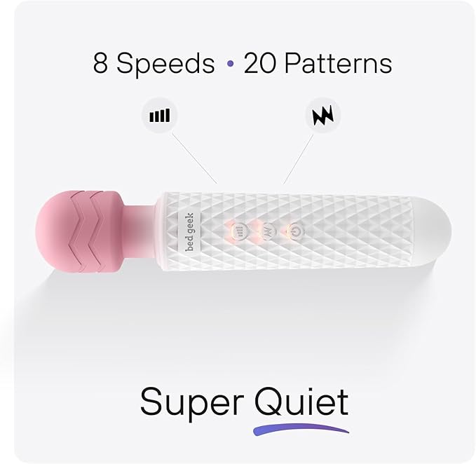 bed geek Handheld Cordless Personal Wand Massager – Waterproof USB Rechargeable 20 Vibration Patterns 8 Speeds Memory Feature Skin-Soft Silicone for Ultimate Relaxation Tool (White)