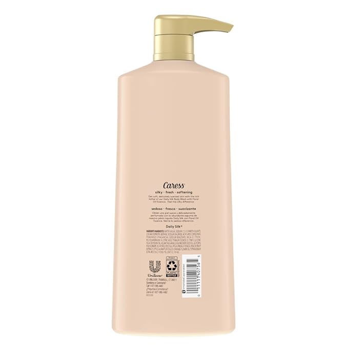 Caress Hydrating Body Wash with Pump Shower Gel For Soft Silky Skin Daily Moisture Body Wash With Silk Extract &amp Floral Oil Essence 25.4 Fl Oz (Pack of 4)