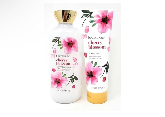 Cherry Blossom 2 in 1 Body Wash &amp Bubble Bath 16 fl oz &amp Cherry Blossom Butter Body Cream 8 oz (Pack of 2)