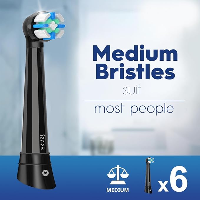 6 Pcs IO Replacement Heads Compatible with Oral B iO 2/3/4/5/6/7/8/9/10 Series Electric Toothbrush Brush Heads with Medium Bristles Compatible with Oral B iO for Gentle Dental Care (Black)