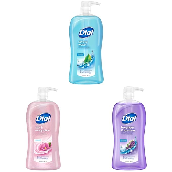 Dial Body Wash Spring Water 32 Fluid Ounces &amp Body Wash Pamper &amp Indulge Silk &amp Magnolia 32 fl oz &amp Body Wash Calm &amp Soothe Lavender &amp Jasmine Scent 32 fl oz