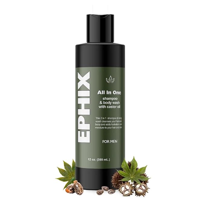 EPHIX All-In-One Men's Shampoo &amp Body Wash with Castor Oil 12 oz 2-in-1 Formula