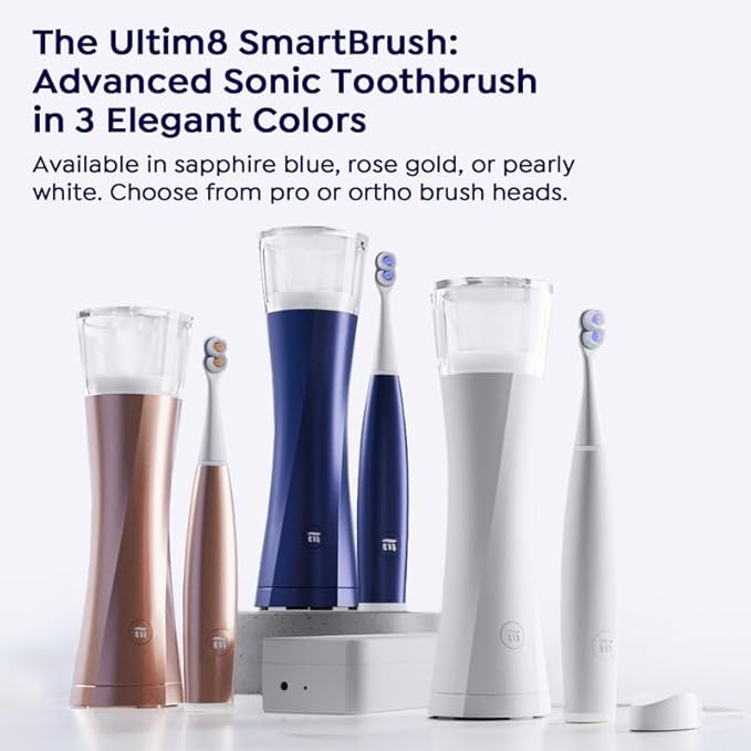 SuperMouth® ULTIM8 SmartBrush™ System -Electric Toothbrush Patented SuperBristles® Clean 40X Better UV Sanitizing &amp Drying SmartHub® Dual Sonic Modes Pressure Sensor -Teens &amp Adults -Pearl