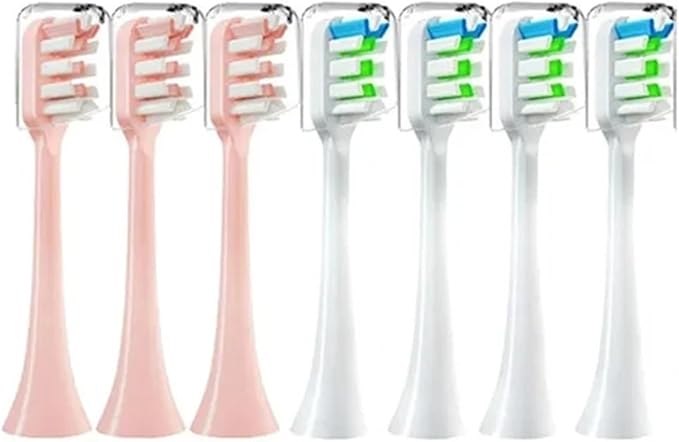 Compatible for X3 X5 X3U X1 V1 V2 Head Bristle Replacement Nozzles with Anti-dust Cap Toothbrush Heads(3Pink 4White)