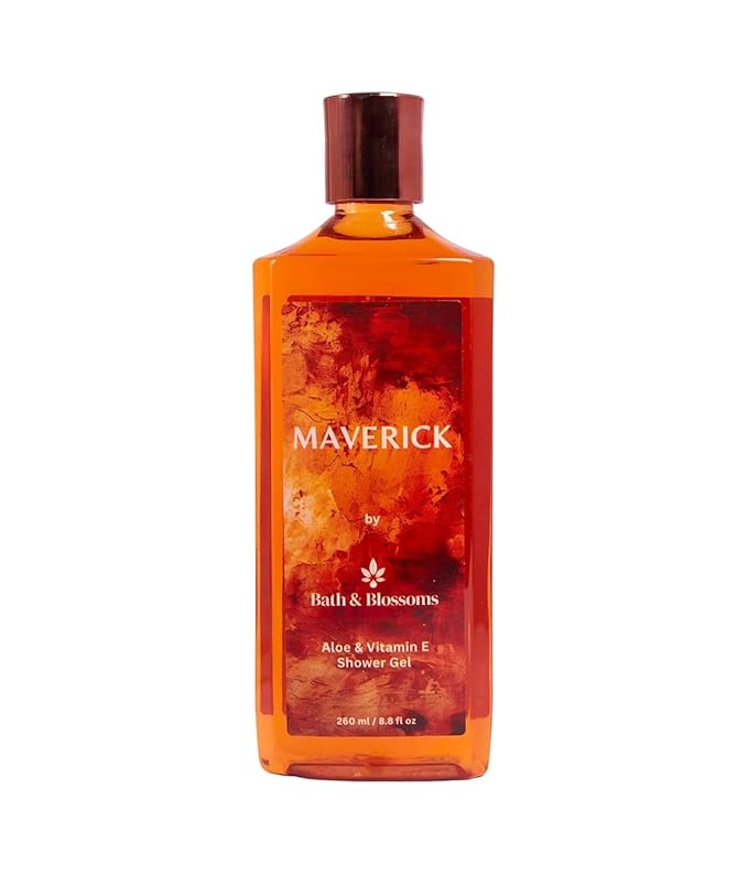 Bath &amp Blossoms Maverick Refreshing &amp Energizing Aloe &amp Vitamin E Shower Gel 260 ml | 100% Paraben free &amp Vegan | Suitable for all skin types