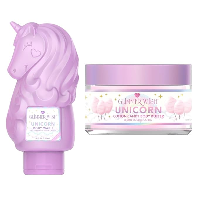 Glimmer Wish Unicorn Body Care Bundle – Shimmering Body Wash &amp Whipped Body Butter | Vanilla Cotton Candy Scent | Vegan Cruelty-Free Sulfate-Free Dermatologist Tested