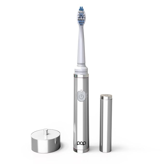 Pop Sonic The Ultimate Pro Toothbrush (Silver) | Rechargeable Tooth Brush w/Up to 40000 Brush Strokes/Minute - Long-Lasting Dupont Nylon Bristles - for Teens &amp Adults w/Quadrant Pacer &amp Timer