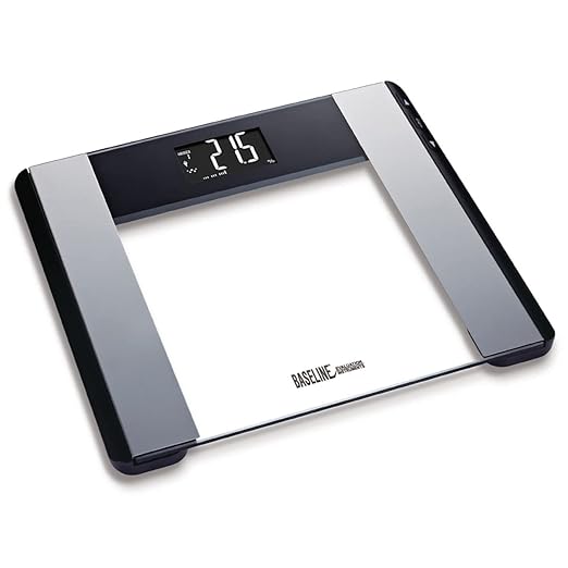 Baseline Digital Body Fat Scale Accurate Tempered Glass Modern Bathroom Scale Measures Weight Body Fat and Water Percentage 400lb Max Model 12-1190