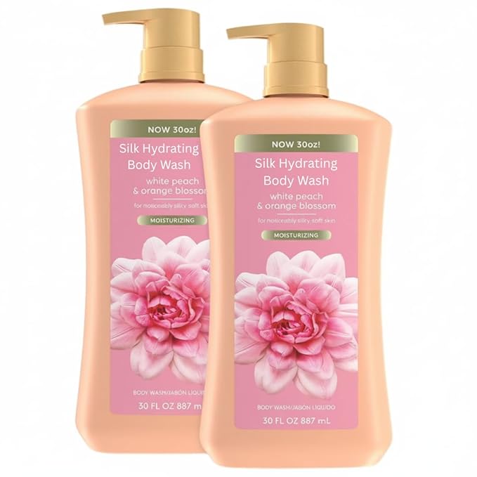 Silk Hydrating Body Wash White Peach &amp Orange Blossom Moisturizing Liquid Soap with Pump 30 fl oz Bottles 2 Pack (Total 60 fl oz)