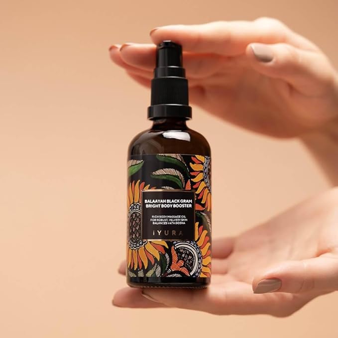 The Ayurveda Experience iYURA Balaayah Black Gram Bright Body Booster Oil | Ayurvedic Massage &amp Moisturizing Body Oil | Luxurious Fast-Absorbing &amp Non-Sticky | 3.38 fl oz