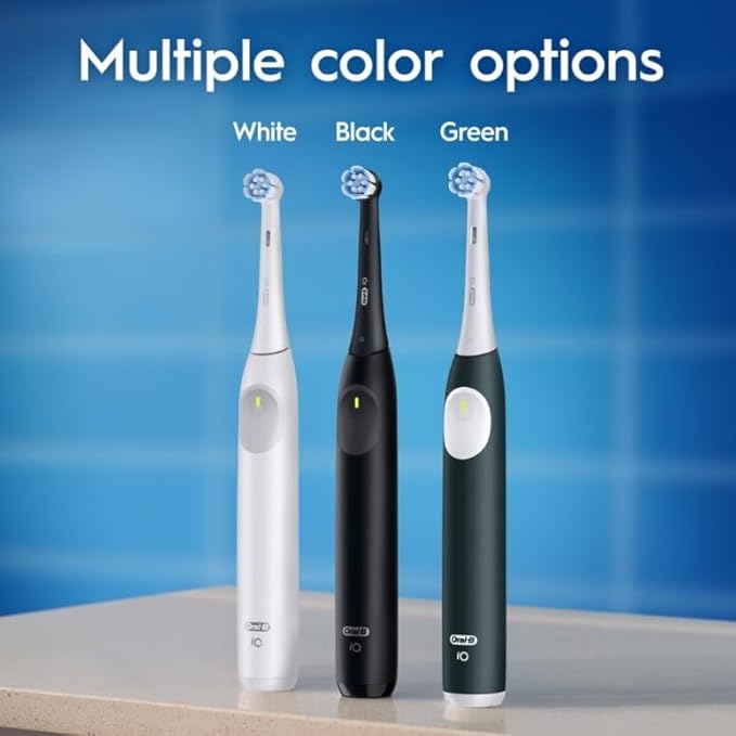 Oral-B Rechargeable Electric Toothbrush iO2 Starter Kit 3 Cleaning Modes Automatic Pressure Sensor to Protect Gums 2 Brush Heads Forest Green
