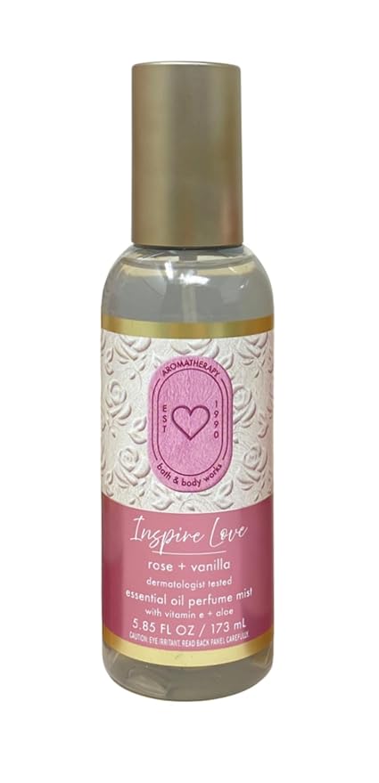 Bath &amp Body Works Aromatherapy Inspire Love Rose + Vanilla 2 Essential Oil Perfume Mists with a Creamy Rose Bar Soap