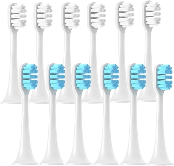 12PCS Replacement Brush HeadsCompatible for XIAOMI MIJIA T300/T500/T700 Electric Tooth Soft Bristle Caps Vacuum Package Nozzles(6White6BlueD)