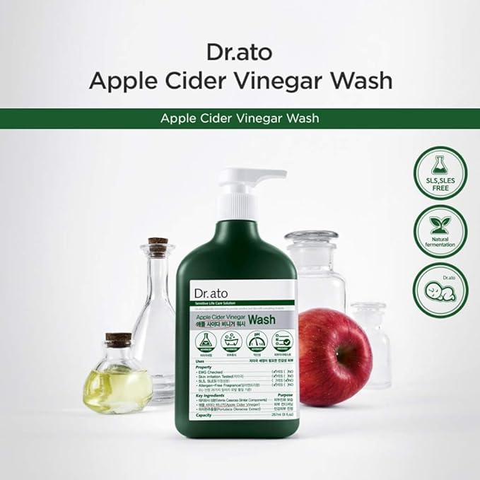 Dr.ato Apple Cider Vinegar Body Wash for Sensitive Skin Hypoallergenic Paraben-Free Allergen-Free Skin Irritation Tested Safe Ingredients (10.5 Fl Oz)