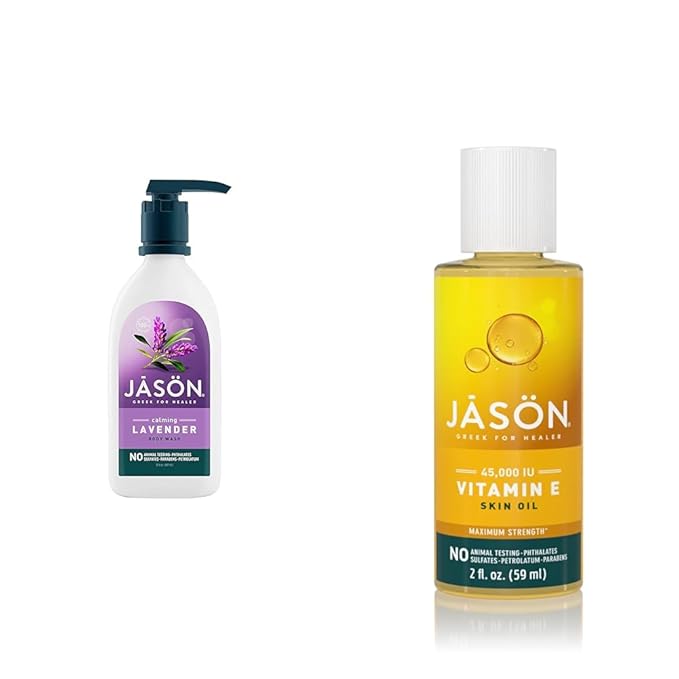 JASON Natural Body Wash &amp Shower Gel Calming Lavender 30 Oz &amp Maximum Strength Skin Oil Vitamin E 45000 IU 2 Oz