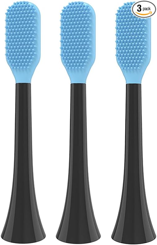 Tongue Scraper Heads Compatible with Philips Sonicare Click-On Handles – Gentle &amp Effective Tongue Cleaner Fresh Breath 3 Pack Replacement Brush Heads (Black one Size)
