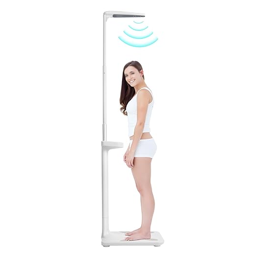 Professional Digital Physicians Scale 440Lbs Multifunction Physician Medical Body Weight Scale Ultrasonic Height and Weight Scale for Fat Water Muscle Bone Calories BMI LCD Display