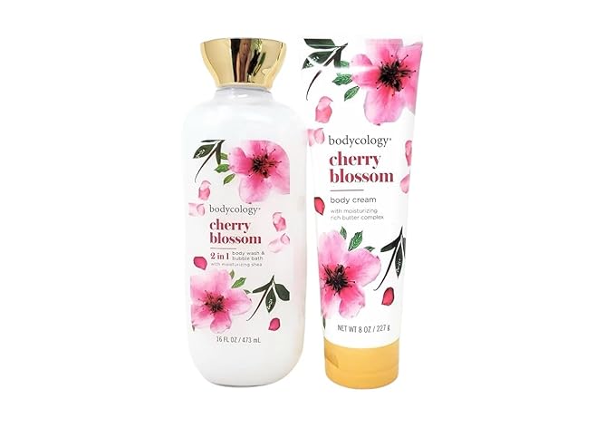 Cherry Blossom 2 in 1 Body Wash &amp Bubble Bath 16 fl oz &amp Cherry Blossom Butter Body Cream 8 oz (Pack of 2)