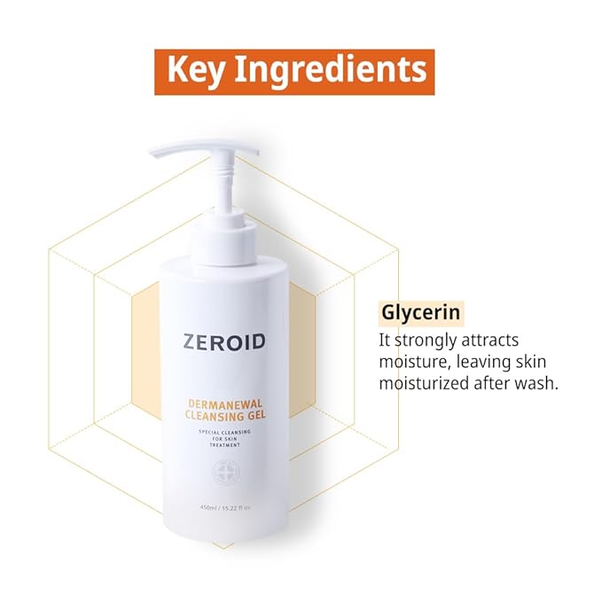ZEROID | Dermanewal Cleansing Gel | Hydrating Face and Body Wash | Moisturizing Korean Shower Gel | Body Care for Women &amp Men | Korean Bath Products | Body Care Skin Treatments | 15.22 fl oz (450m