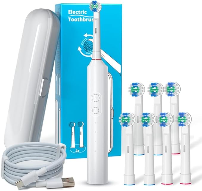 Rotating Electric Toothbrush Fully Waterproof Couples Version (WhiteOne Size)