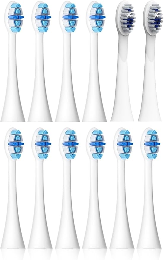 Compatible with Seago Electric Toothbrush Heads 12 Pieces Adult Toothbrushes 5 Modes Pressure Sensor IPX7 Waterproof with Holder C027(SG-C027-12PCS Blue)