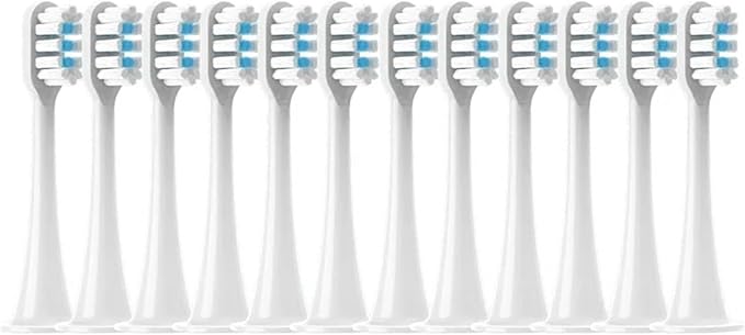 12PCS Compatible for XIAOMI MIJIA T300/T500/T700 Replacement Brush Heads Sonic Electric Tooth Soft Bristle Caps Vacuum Package Nozzles(12WhiteBlue)