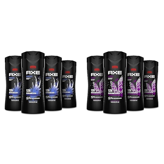 AXE Body Wash Phoenix Mint &amp Rosemary and Excite Coconut &amp Pepper Men's Body Wash 16 oz 4 Pack Bundle