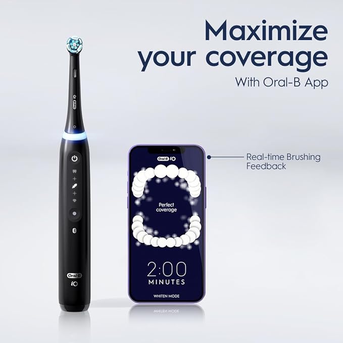 Oral-B iO Series 5 Ultimate White Rechargeable Electric Toothbrush with Visible Pressure Sensor 2 Minute Timer 5 Cleaning Settings 1 Replacement Toothbrush Heads and Travel Case White