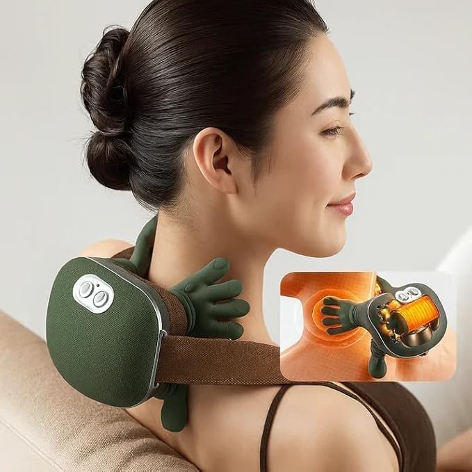Shiatsu Neck and Back Massager with Heat 4D Deep Tissue Kneading Wireless Massager Portable Rechargeable Cervical Shoulder Pain Relief Massager for Home Office Travel (Green)