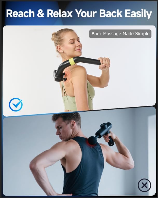 Dual Head Massage Gun Deep Tissue 3-in-1 Back Massager with Detachable Extension Handle for Hard-to-Reach Areas Gym &amp Home Use for Men and WomenFSA-HSA Eligible