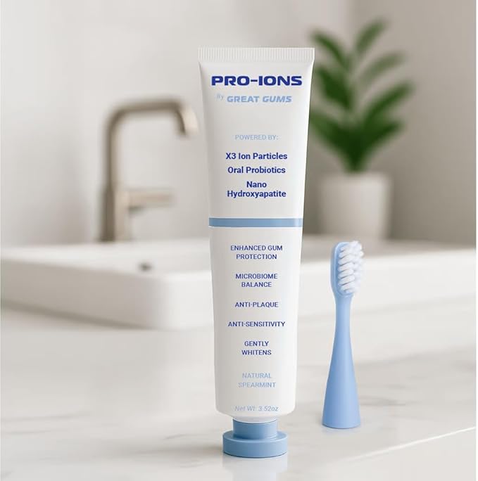 Sonic Gums Brush Head and Pro-Ions Toothpaste Replacement Head with Fluoride-Free Toothpaste Natural Spearmint